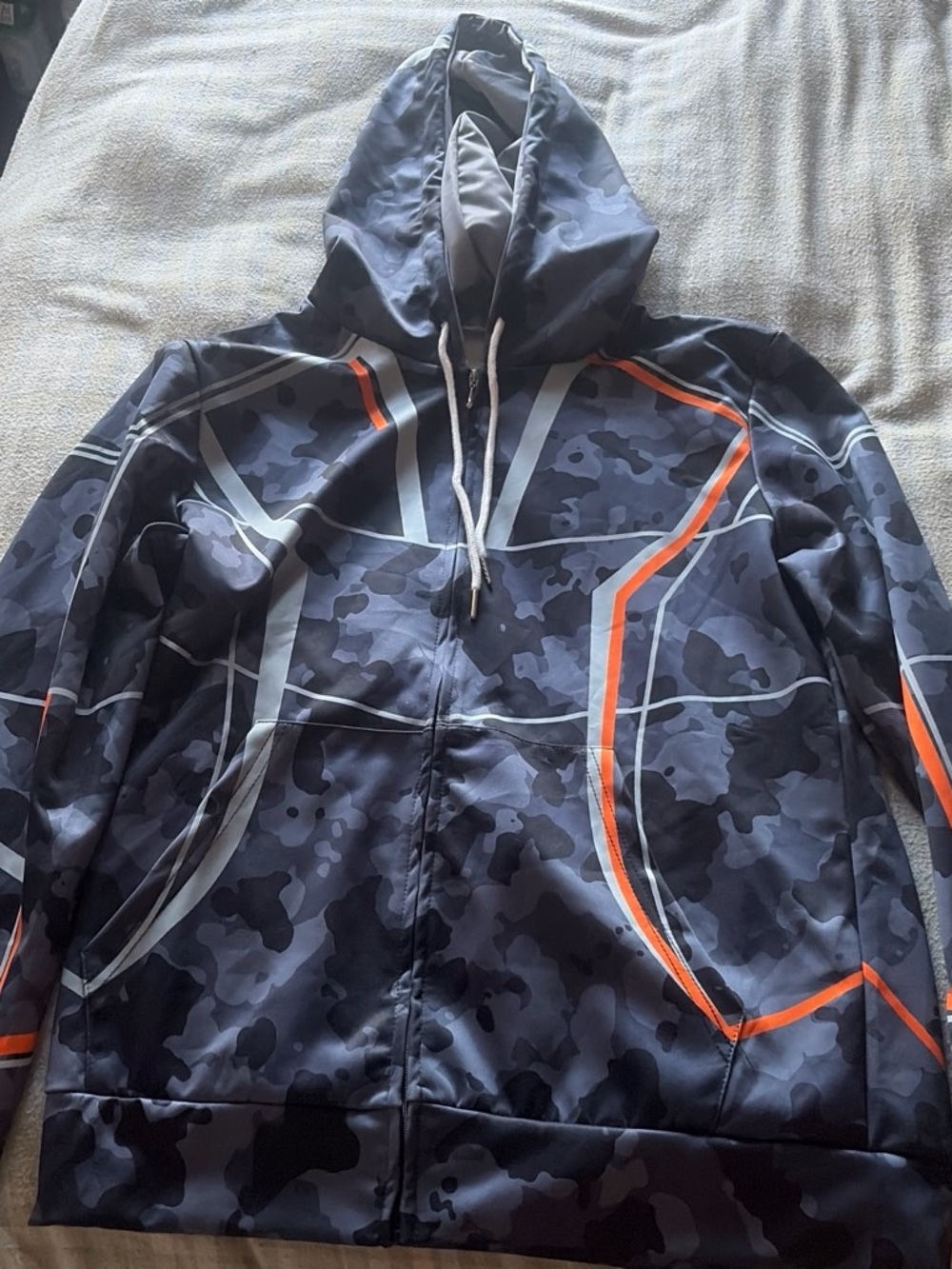Men's Black & Gray Camo Zip Hoodie with Orange Accent